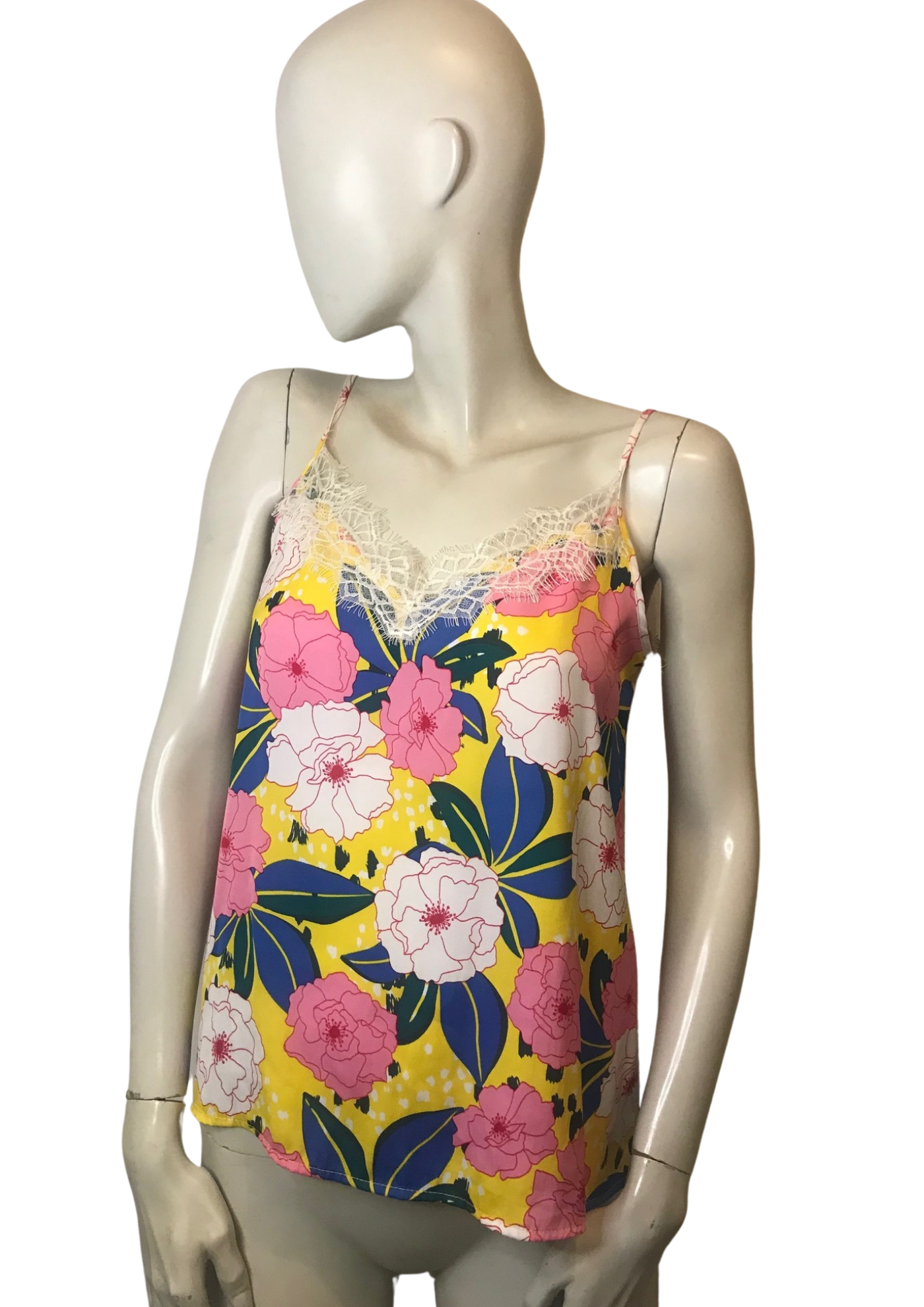 🌸✨ Top caraco imprimé floral & dentelle – Taille 36 🌟
