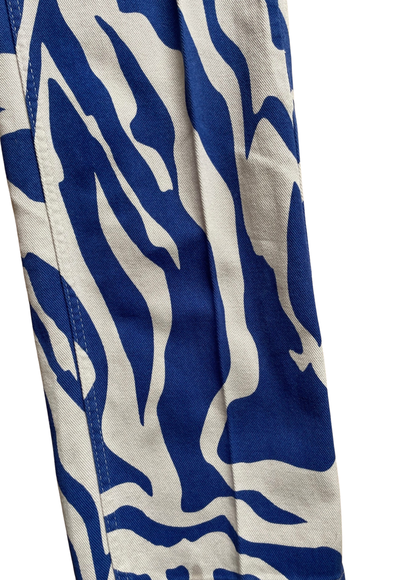🌟 Pantalon à imprimé zébré bleu et blanc Taille 34 🌟