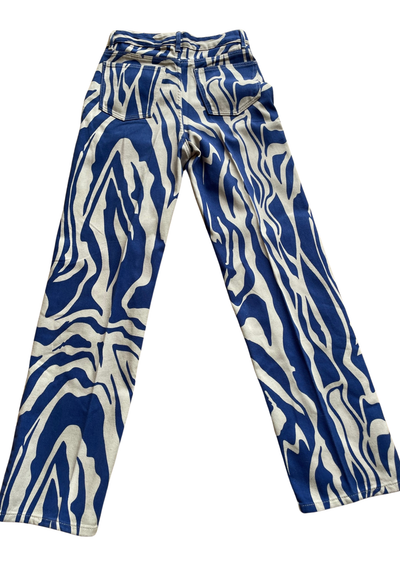 🌟 Pantalon à imprimé zébré bleu et blanc Taille 34 🌟