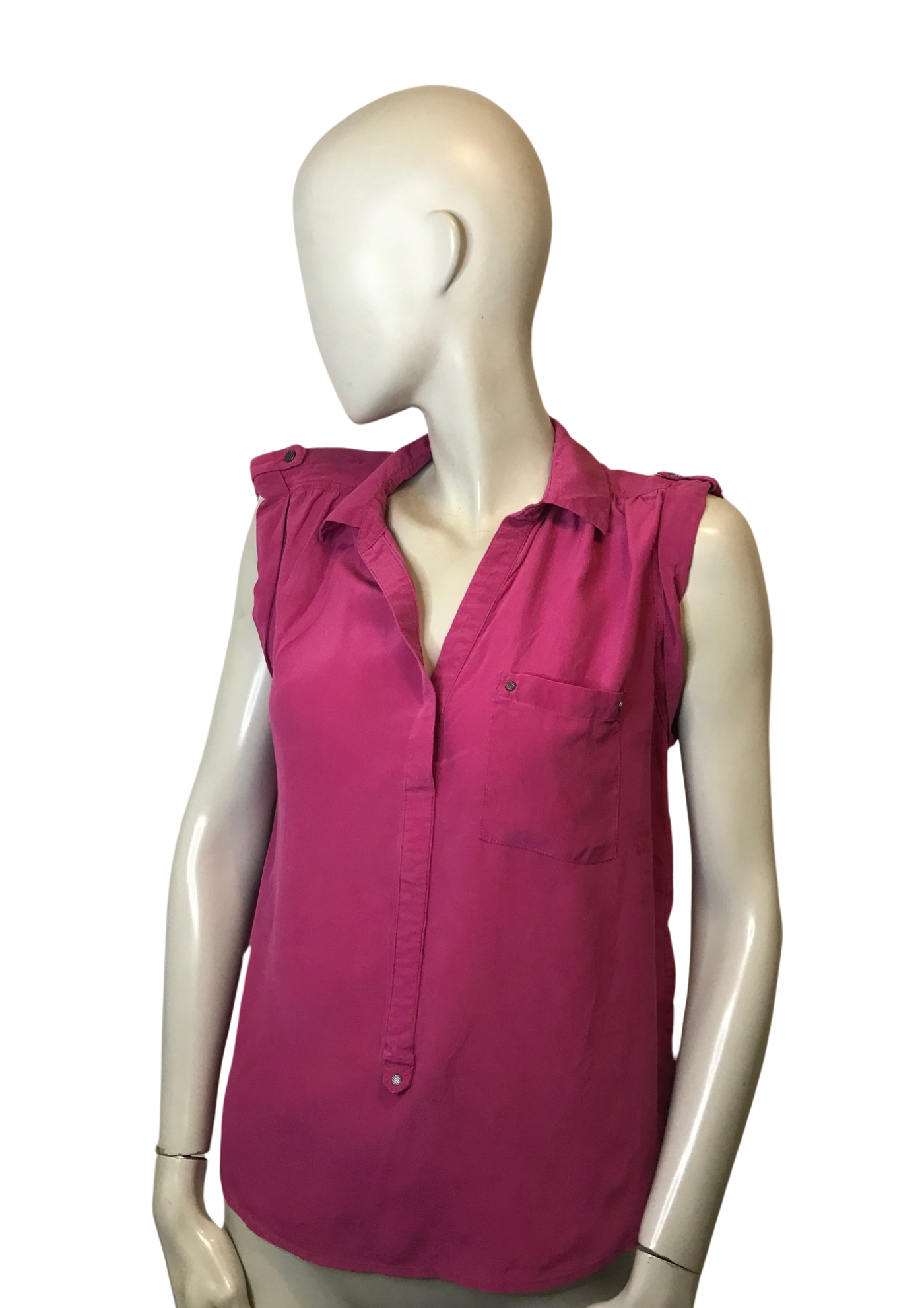 👚✨ Blouse sans Manches en Soie Fuchsia – Taille 40 🌺🎀