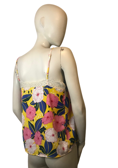🌸✨ Top caraco imprimé floral & dentelle – Taille 36 🌟