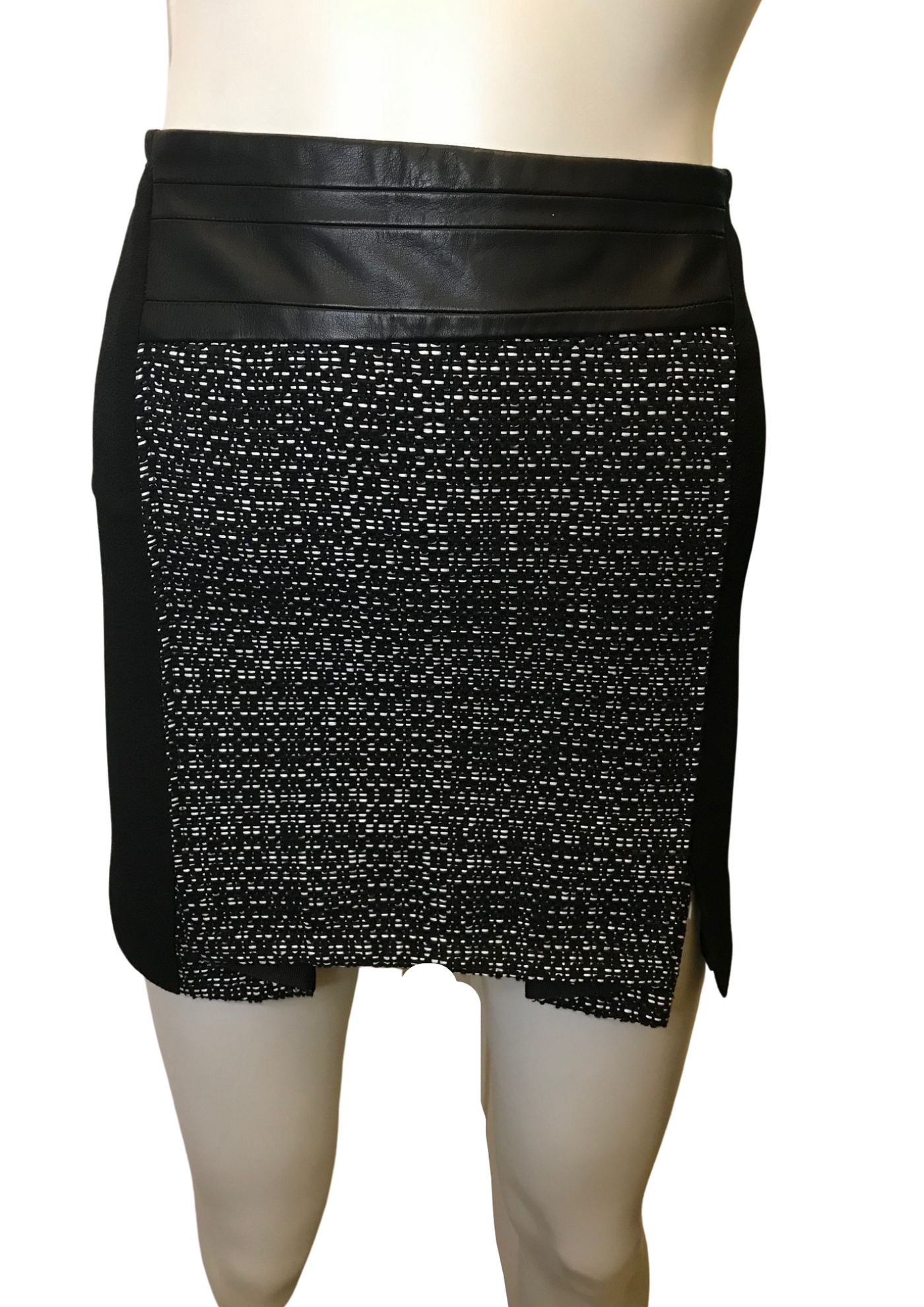 Jupe chinée empiècement cuir d'agneau Taille 34